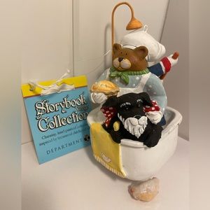 Vintage Dept 56 Storybook RUB A DUB TUB Christmas Ornament cat dog bear 2000